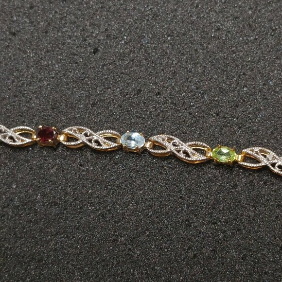 24K Gold Over Sterling Multi Gemstone & Diamond Bracelet 7¾" 12.5g FMC NWT - Picture 13 of 16